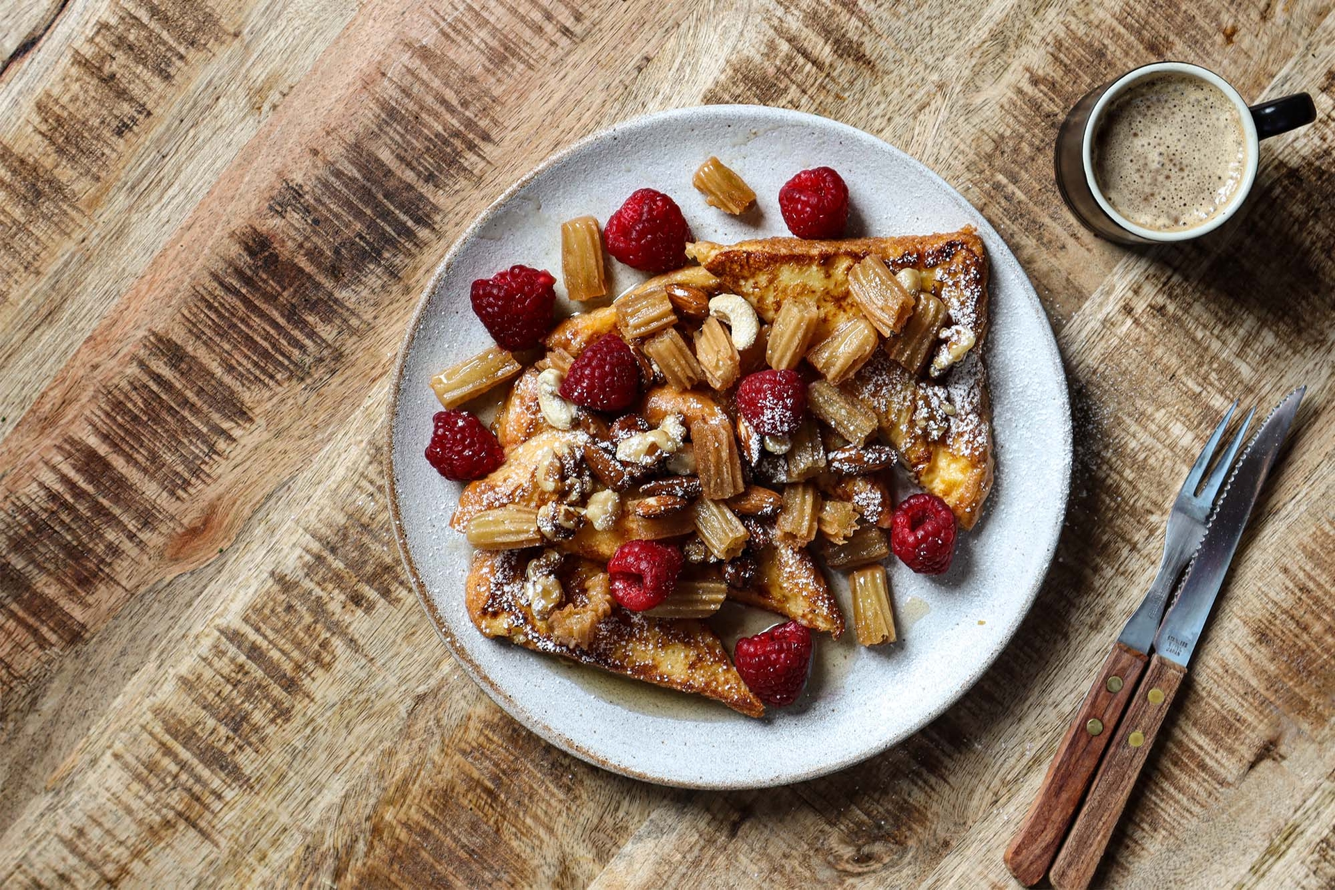 French Toast with Churros, fruit and nuts